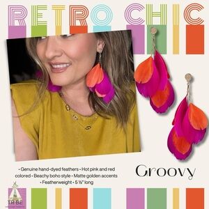 Park Lane Groovy Earrings - Hot Pink and Red Feather Earrings Retail $68